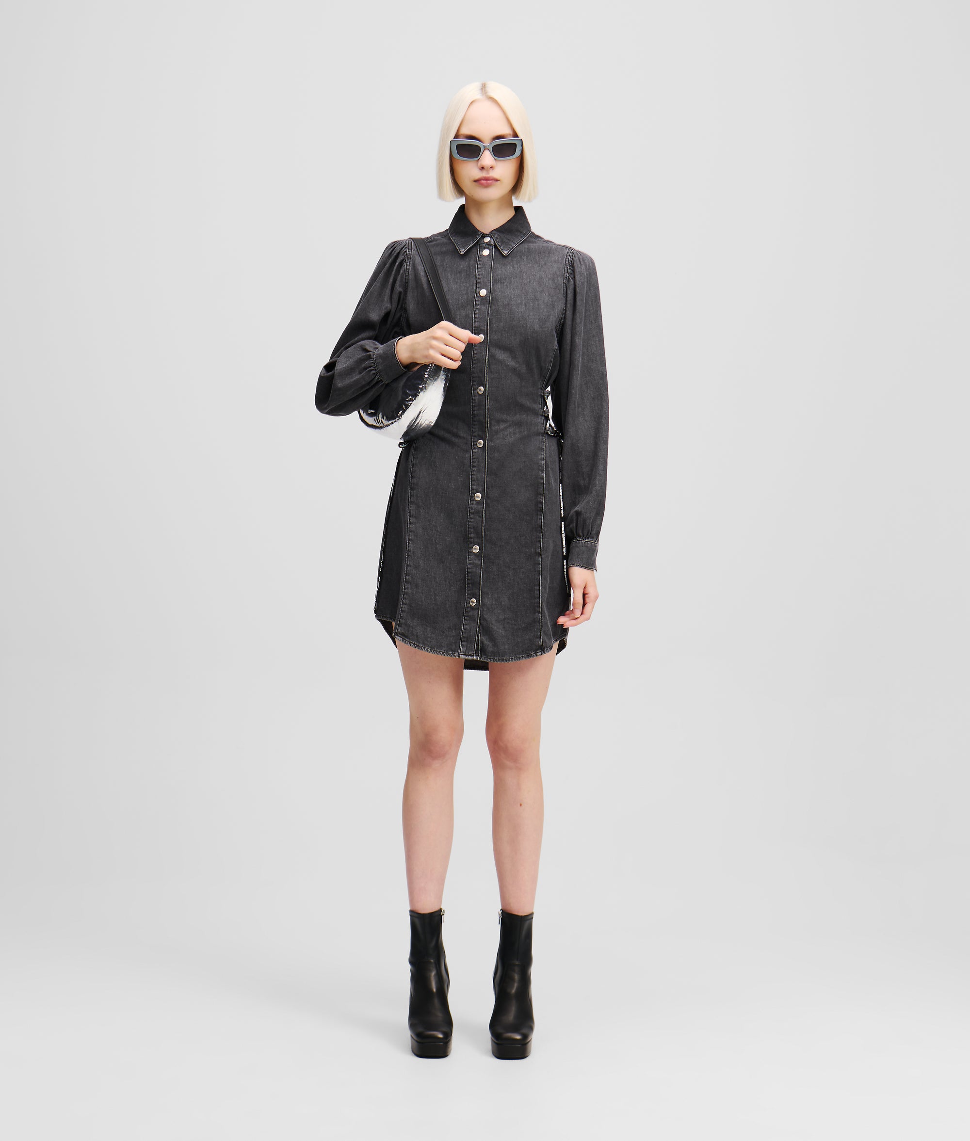 TIED WAIST DENIM SHIRT DRESS - Image 4