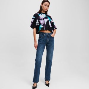 SPLIT-HEM HIGH-RISE STRAIGHT JEANS