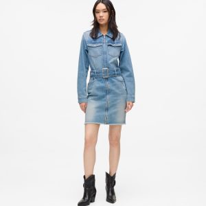Belted denim dress
