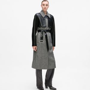 Tweed and faux-leather coat