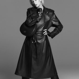 Perforated faux leather trench coat